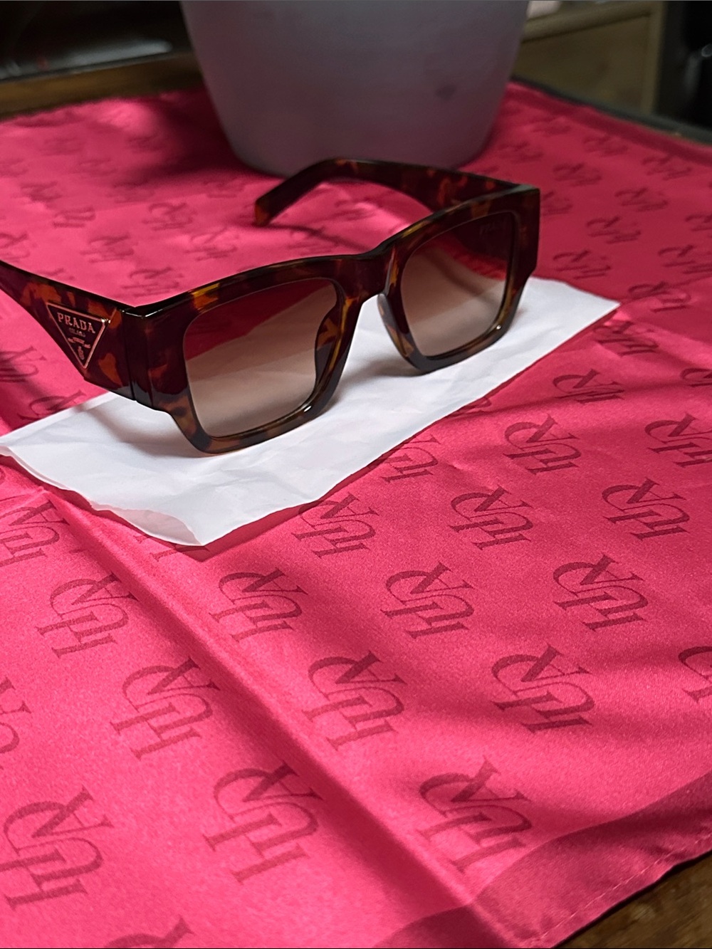 Prada Tortoiseshell Square Sunglasses with Brown Gradient Lenses